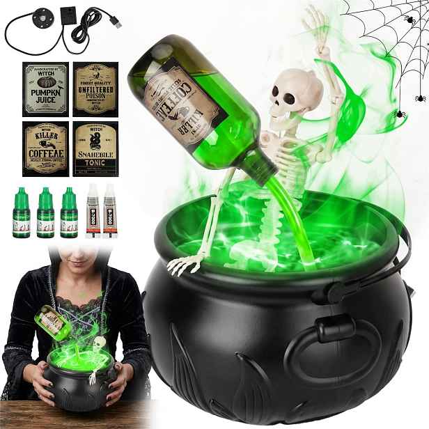 S mlhovým strojem Sada halloweenských dekorací s lebkou a lektvary