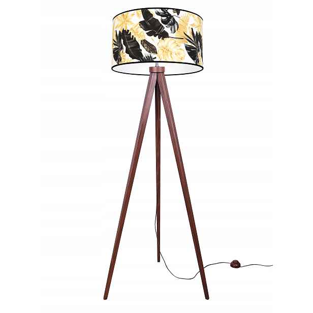 Stojací Lampa Trojnožka Stínidlo Zlaté Květy Led