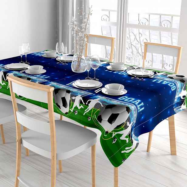TEMU Fotbalový event 2026 - 1 ks modrý fotbalový ubrus (137,16 cm x 274,32 cm), plastový ubrus s fotbalovou tématikou, vhodný pro dekorace na