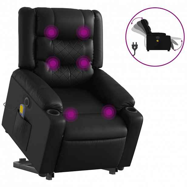 vidaXL Elektrické zvedací masážní polohovací křeslo černé umělá kůže