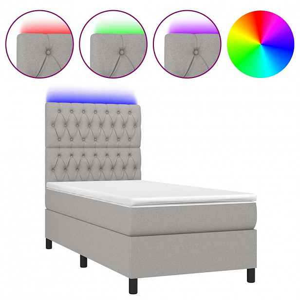 vidaXL Box spring postel s matrací a LED světle šedá 90x190 cm textil