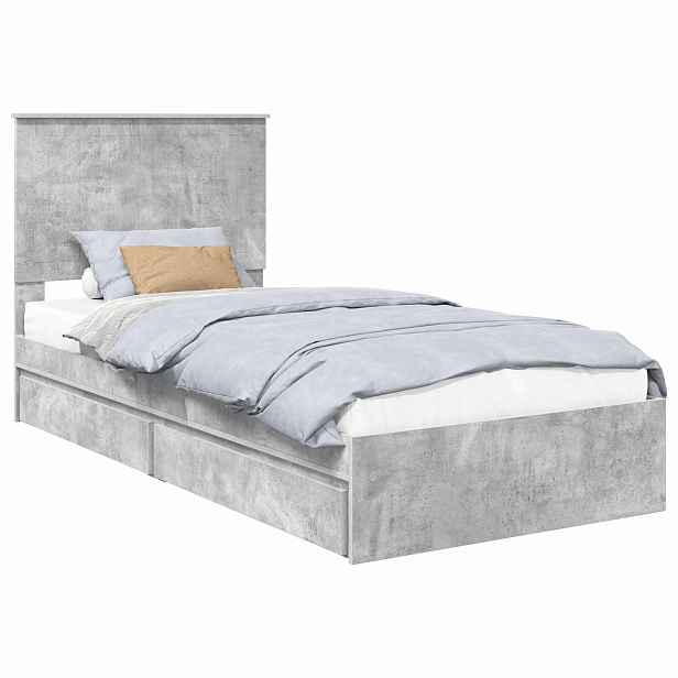 vidaXL Postel s úložným prostorem s čelo Betonově šedá 90 x 190 cm