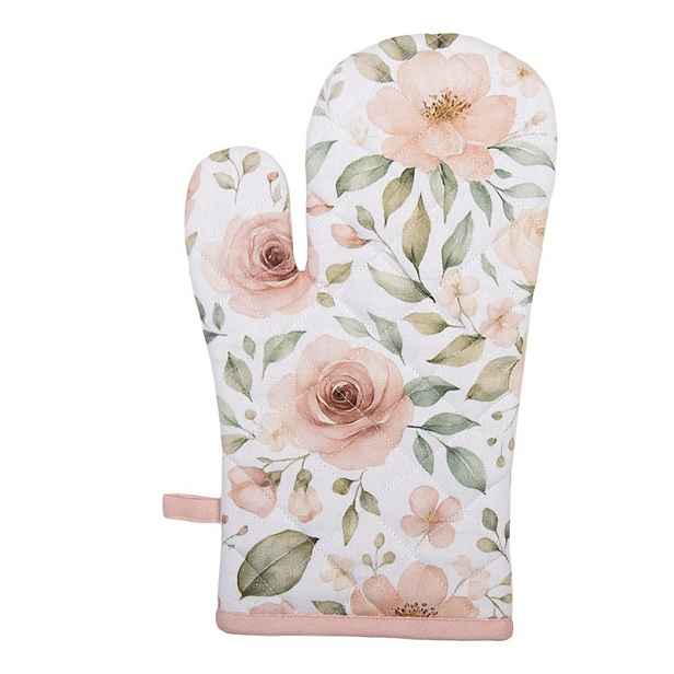 Bílá bavlněná chňapka - rukavice s růžemi Soft Romantic Blush - 18*30 cm Clayre & Eef