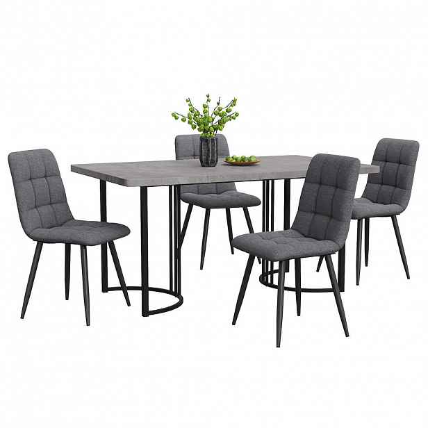 FLIEKS JÍDELNÍ SET 4 Židle MDF Šedý Tmavě šedý 140x80cm
