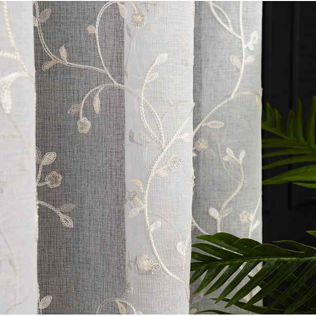 záclona s vyšívanými lístky do obývacího pokoje, hotová páska na míru, nádherná, 300x220