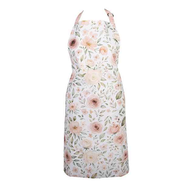 Bílá bavlněná zástěra s růžemi Soft Romantic Blush - 70*85 cm Clayre & Eef