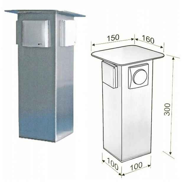 Mcj Nerezový zahradní sloupek, 3 zásuvky 230V/50Hz, IP44, 30 cm