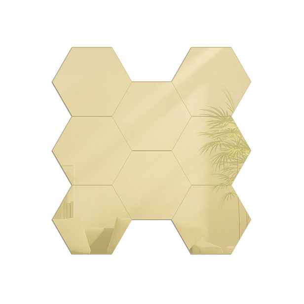 Zrcadlo Nástěnné Zlaté ve tvaru Hexagonu Hexagon Zrcadlo Gold 8 Kusů