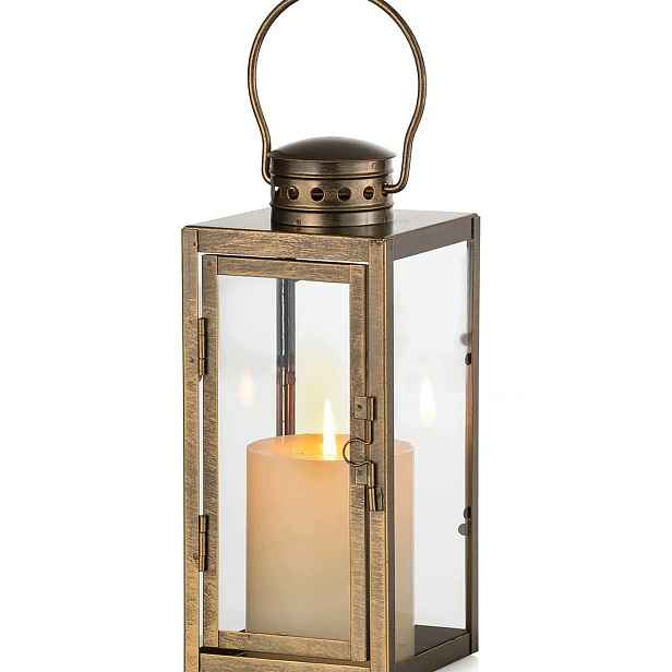Dekorativní Kovová Lucerna 24 CM Zlatá Vintage Na Svíčku
