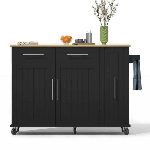EVRYAE KUCHYŇSKÝ OSTRŮVEK 3úrovňový s výklopnou deskou a kolečky s úložným prostorem D120/Š40/V65/H90cm