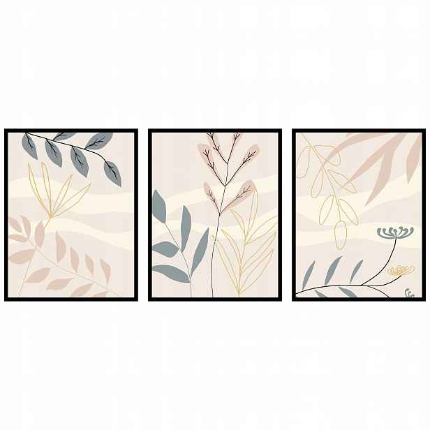 Plakáty obrazy ze 3ks 60x90 cm, květiny, rostliny, grafika, botanika, triptych