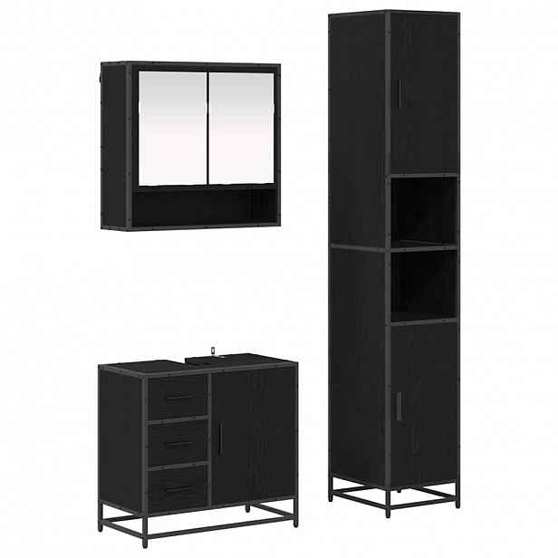 vidaXL Sada koupelnového nábytku 3 ks Černý dub 35 x 37,5 x 188,5 cm