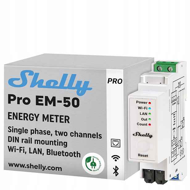 Měřič energie Shelly Pro EM-50 WiFi Lan 2-kanálový Smart Home