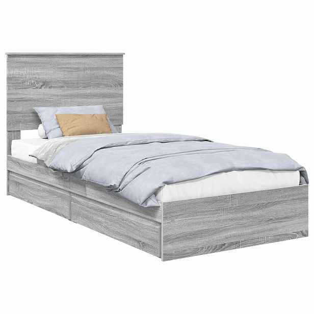 vidaXL Postel s úložným prostorem se zásuvkou Šedá Sonoma 90 x 190 cm