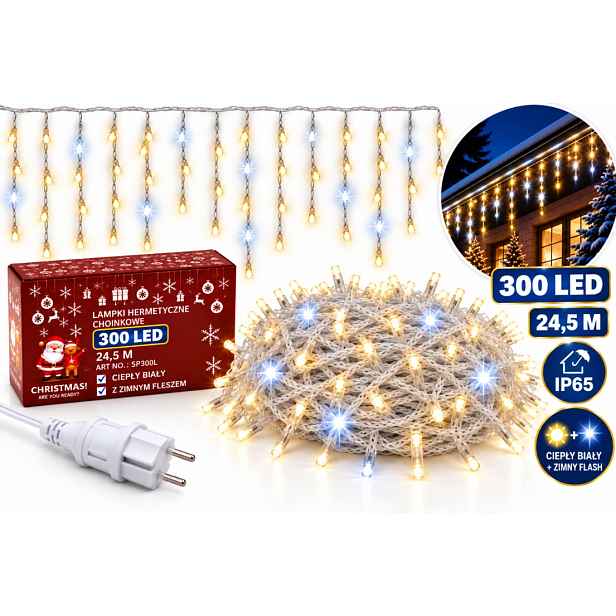 Lampy Rampouchy 300 Led 24,5 M Teplá Bílá Studený Venkovní Flash