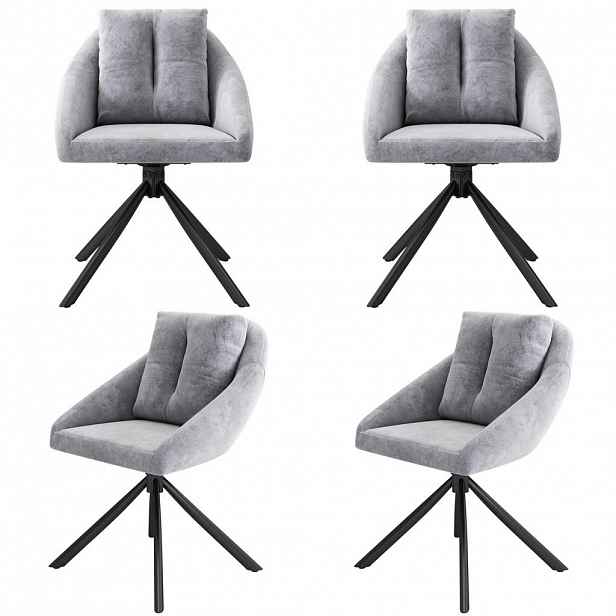 FLIEKS ŽIDLE 4ks Otočné Šedé Sametové Ergonomické