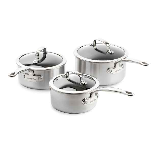 GreenPan Sada nerezových omáčníků s poklicí s keramickým povrchem Premiere, 16 + 18 + 20 cm CC003822-001