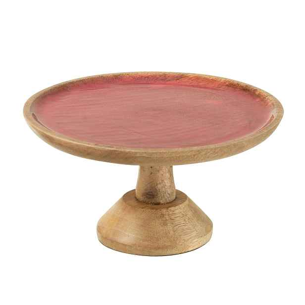 Kulatý servírovací podnos na noze z mangového dřeva s emailem - Ø 25*15 cm J-Line by Jolipa