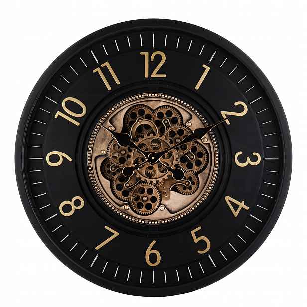 Nástěnné hodiny s mechanismem Zlato-černé 66x66 Kovový Industriální design