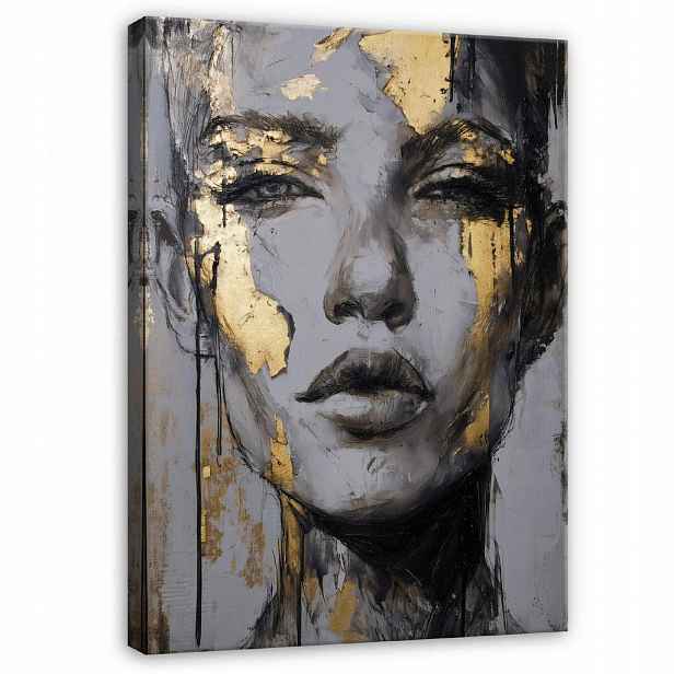 Wallarena OBRAZY Žena Abstraktní Šedo-zlatá 100x70