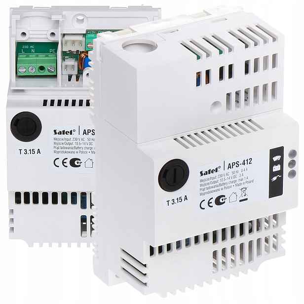Záložní zdroj Satel APS-412 spínaný 12V 3A na Din lištu, 3 výstupy Oc
