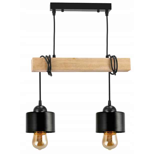 Závěsné Stropní Svítidlo Led Dřevěný nosník 2xE27 Lustr Loft Hrnek Černý