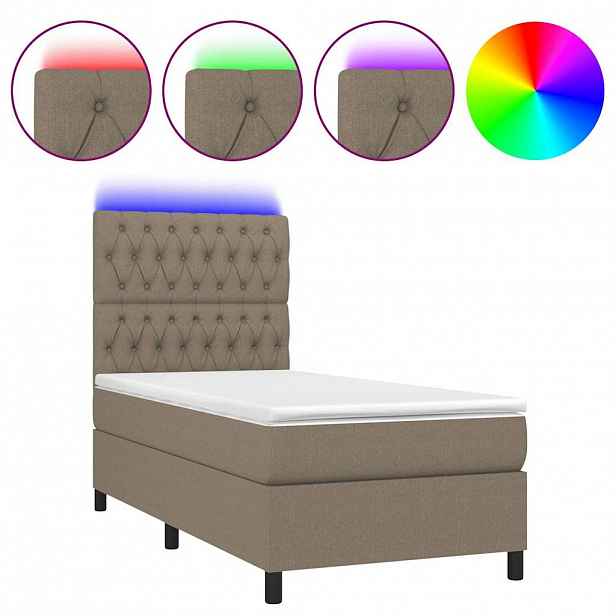 vidaXL Box spring postel s matrací a LED taupe 90x190 cm textil
