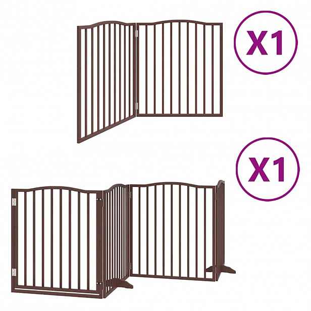 vidaXL Zábrana pro psy s dvířky skládací 6 panelů hnědá 480 cm topol