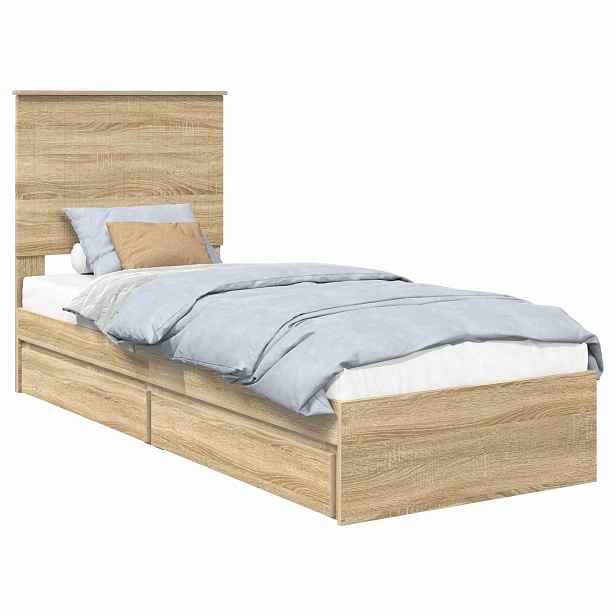 vidaXL Postel s úložným prostorem se zásuvkou Sonoma dub 75 x 190 cm