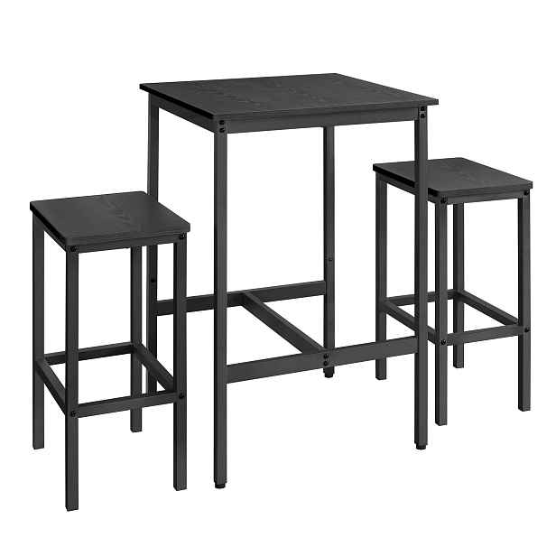 Kuchyňský barový stůl se 2 stoličkami 60 x 60 x 90 cm, černý, pevný