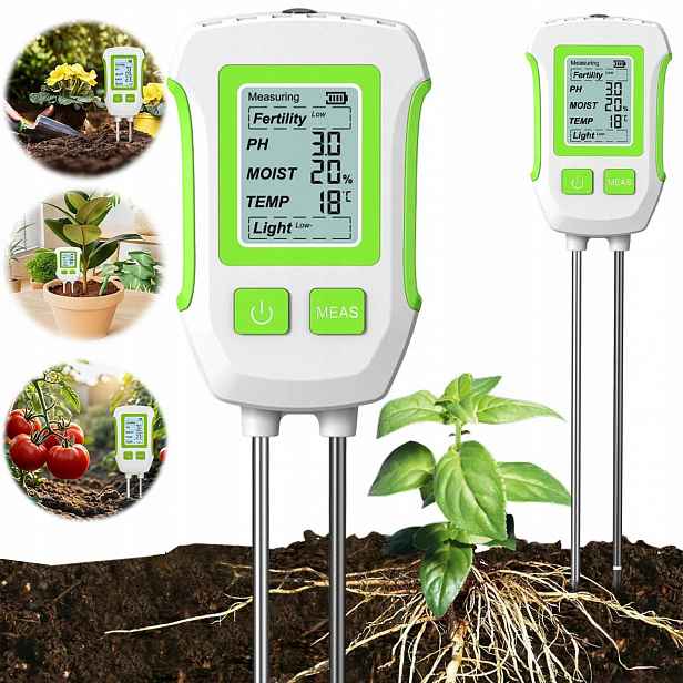 Měřič Vlhkosti Rostlin Vlhkoměr Půdy LCD 5V1 Teplota Světlo Ph