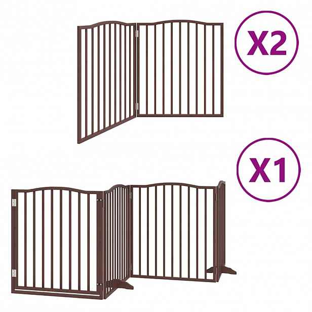 vidaXL Zábrana pro psy s dvířky skládací 8 panelů hnědá 640 cm topol