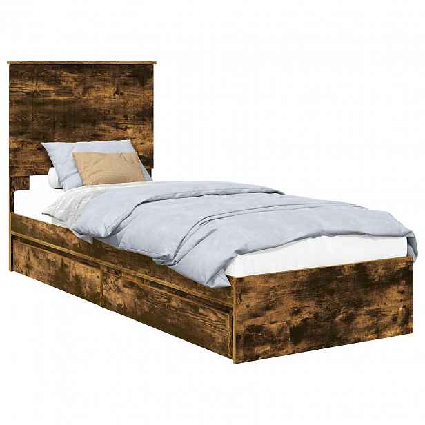 vidaXL Postel s úložným prostorem se zásuvkou Kouřový dub 75 x 190 cm