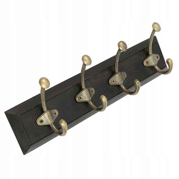 Dřevěný Věšák Hnědý Wenge Zlatý 45 cm 4 Háčky