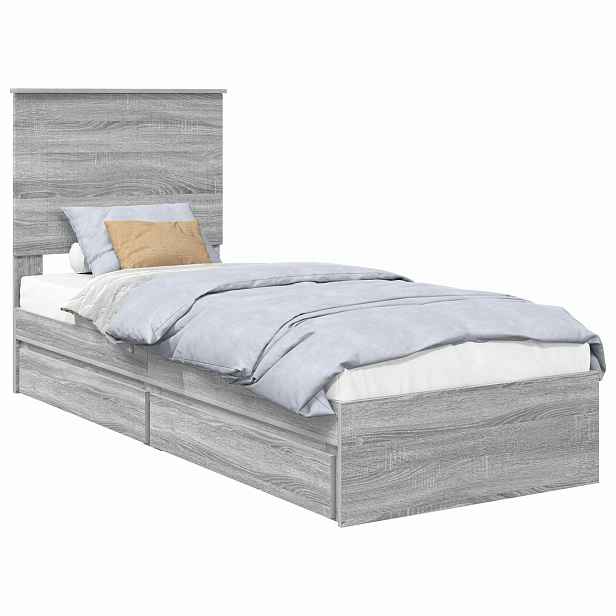 vidaXL Postel s úložným prostorem se zásuvkou Šedá Sonoma 75 x 190 cm
