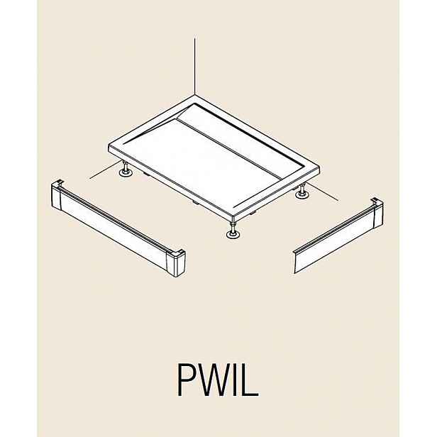 RONAL ILA - Hliníkový přední panel pro obdélníkovou vaničku, L-panel, 2 strany, 900 x 1000 mm - barva aluchrom PWIL09010050