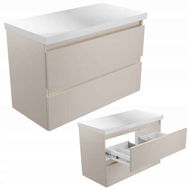 Závěsná koupelnová skříňka s deskou 80 cm Kašmír Úzká Výrobce Zásuvky