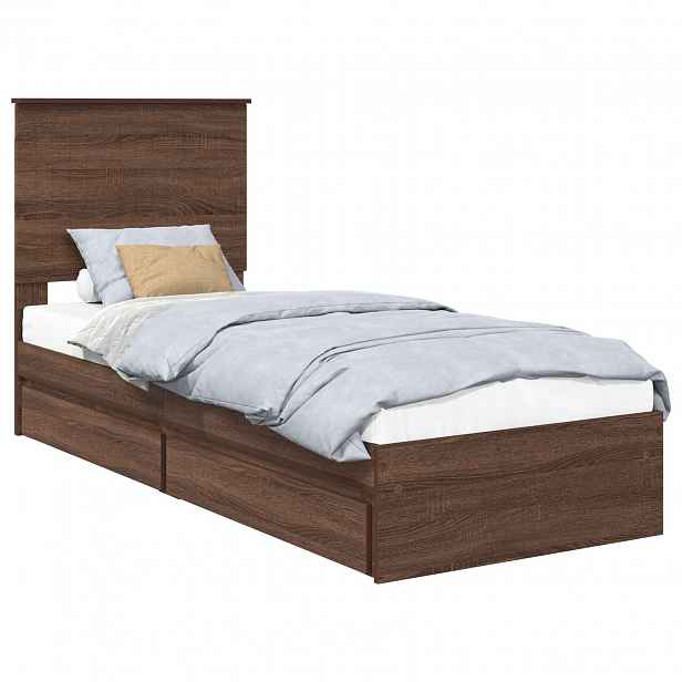 vidaXL Postel s úložným prostorem se zásuvkou Hnědý dub 75 x 190 cm