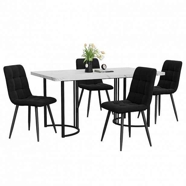 FLIEKS JÍDELNÍ SET MDF 4 Židle Bílý Černý 140x80cm