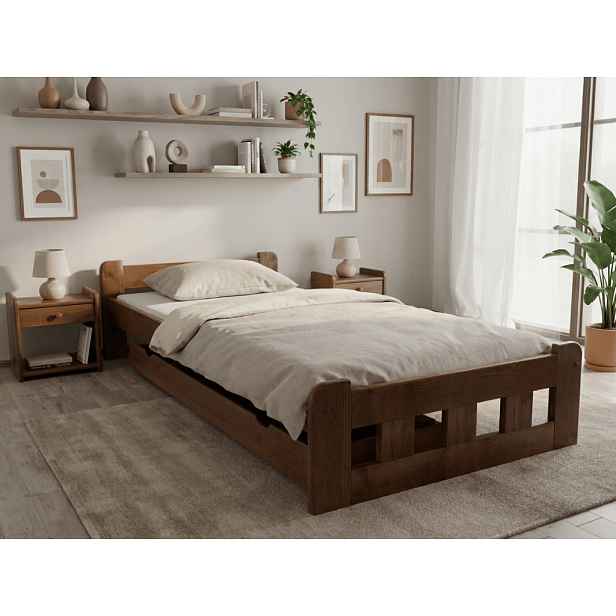 Postel Naomi zvýšená 90 x 200 cm, dub Rošt: S laťkovým roštem, Matrace: Matrace Deluxe 10 cm