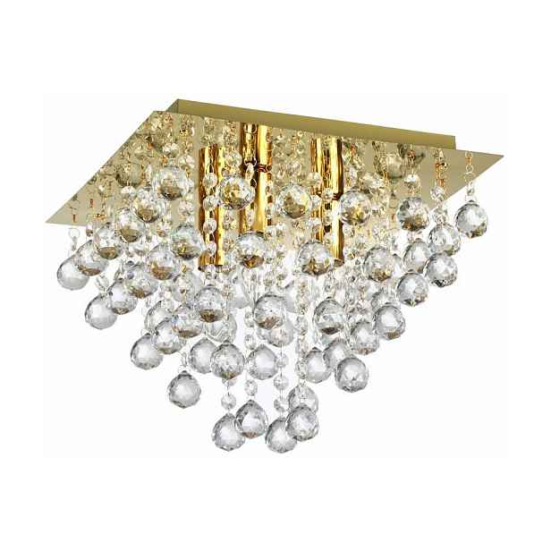 Stropní svítidlo glamour zlatá s krystaly čtvercová 32 cm Reality