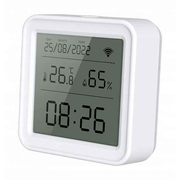 Teploměr Snímač teploty vlhkosti a hodiny Tuya Smart Life Wifi LCD