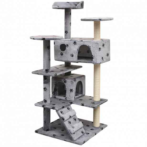 vidaXL Škrabadlo pro kočky, sisalové sloupky 125 cm šedá potisk tlapek