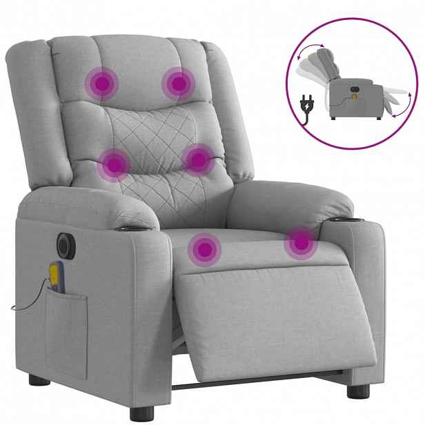 vidaXL Elektrické masážní polohovací křeslo světle šedé textil