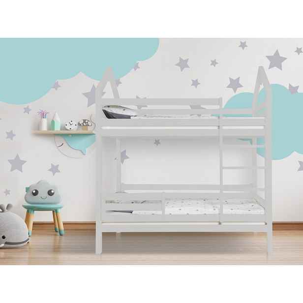 ELIS DESIGN Domečková postel patrová s volitelnou zábranou šedá rozměr lůžka: 80 x 180 cm, šuplík, nožičky: s nožičkami, bez šuplíku, Zábrany: Zadní