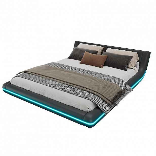 FLIEKS NÍZKÁ POSTEL 160x200cm PU LED Podlahová Černá