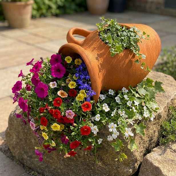 Hliněný květináč ležící 29 cm. Amfora. Ležící džbán. Ručně malovaný. Pl