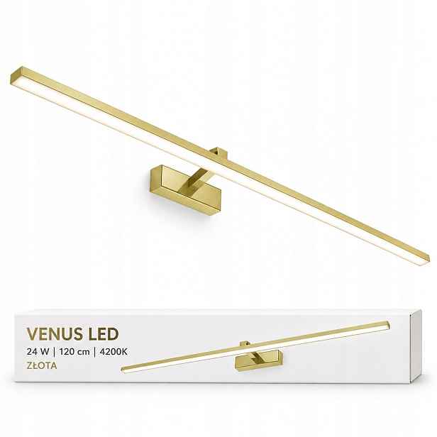 Led nástěnná lampa Venus 24W 120 cm zlatá nad komodu 4200K IP44 1640lm