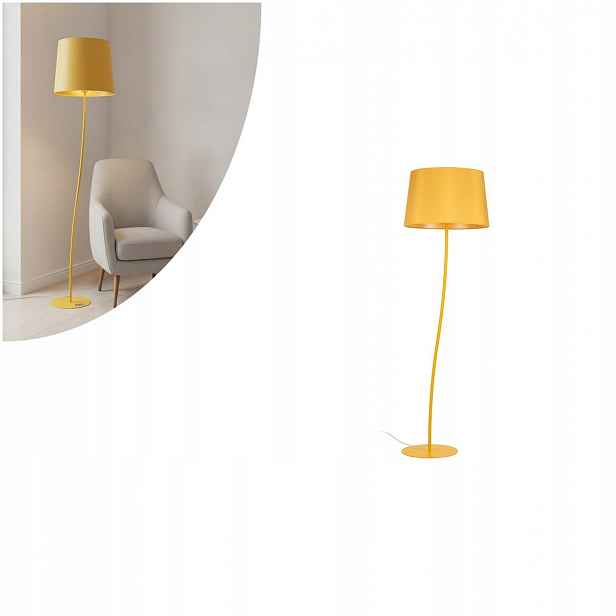 Podlahová lampa Nicola žlutá klasická vedle křesla v obývacím pokoji Tk Lighting