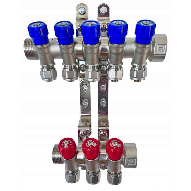 X-home Rozdělovač Pex 1“ x 16 mm 5 Okruhů Studené Vody 3 Okruhy Teplé